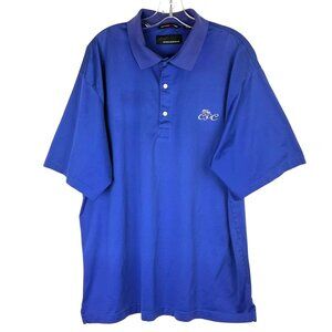 Greg Norman XL Blue Cotton Golf Polo Shirt Embroidered The CPC Logo Side Slits